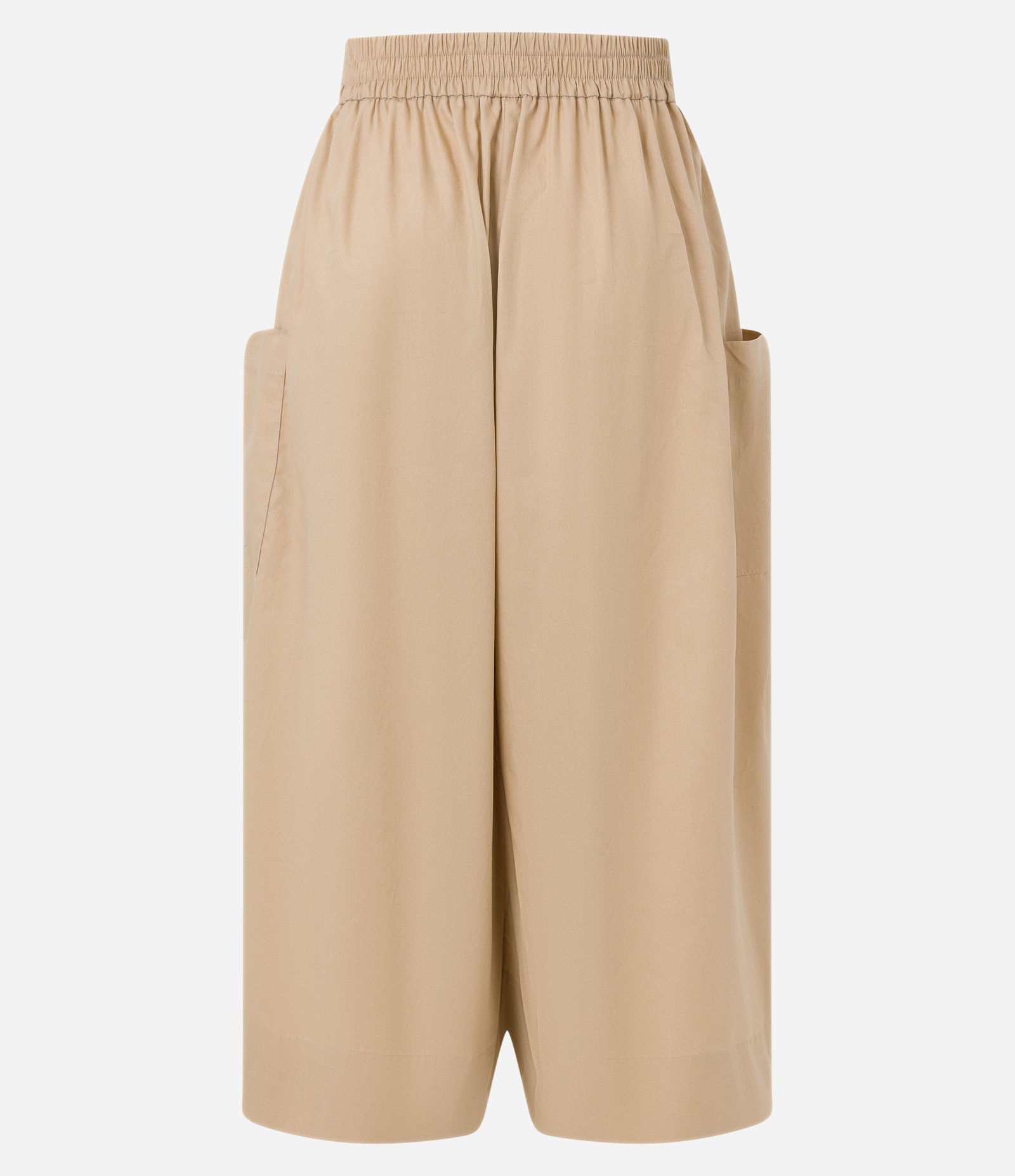 Calça Pantacourt Ampla em Tricoline com Bolsos Grandes Laterais Bege 7