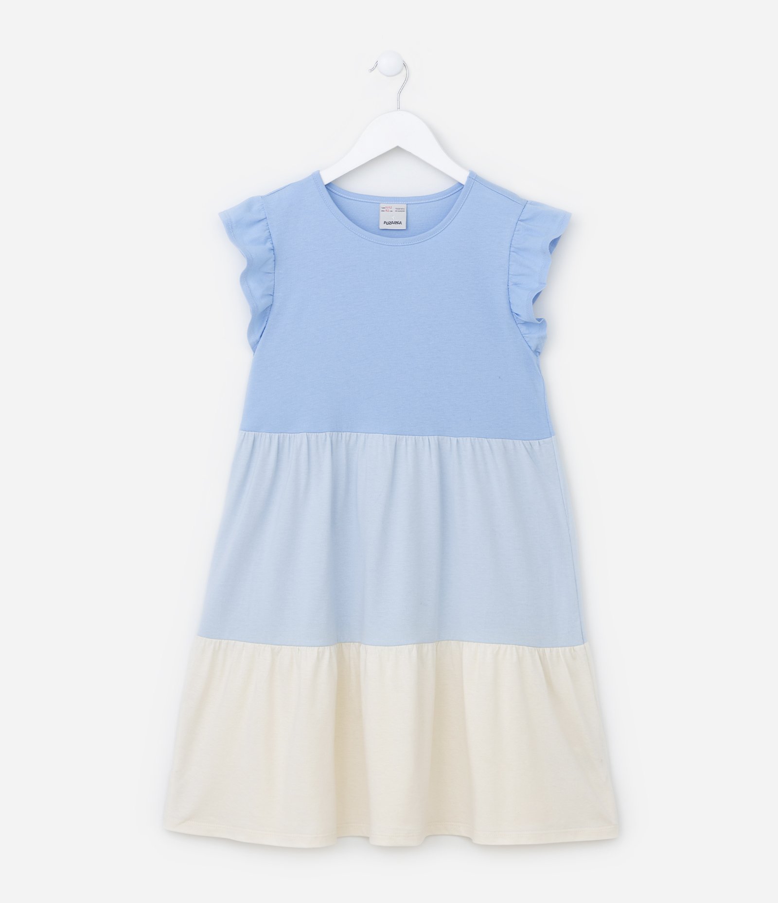 Vestido Infantil em Algodão com Blocos de Cor e Franzidos - Tam 5 a 14 anos Azul 1