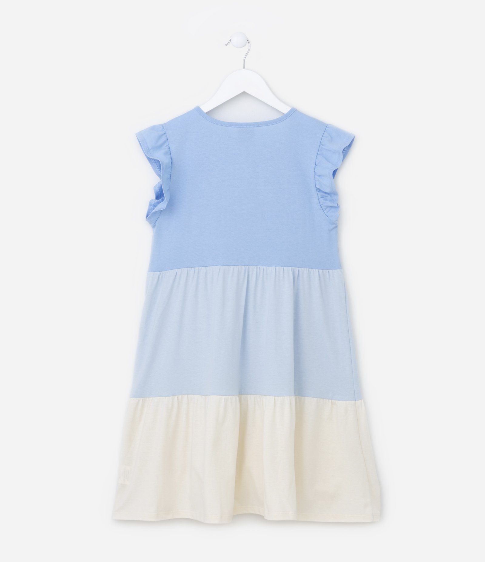 Vestido Infantil em Algodão com Blocos de Cor e Franzidos - Tam 5 a 14 anos Azul 2