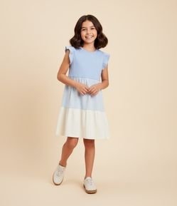 Vestido Infantil em Algodão com Blocos de Cor e Franzidos - Tam 5 a 14 anos