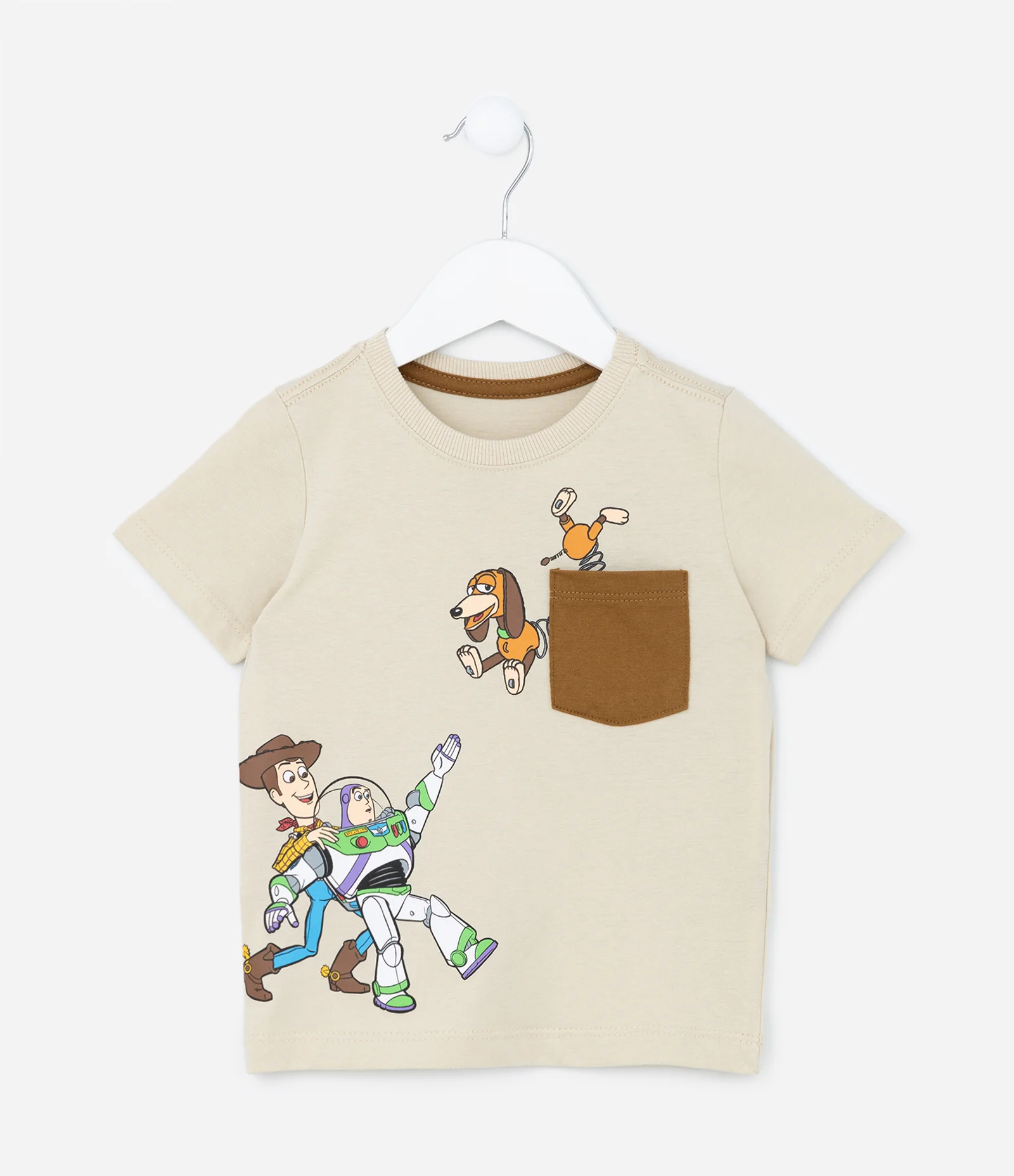 Camiseta Infantil com Bolsinho e Estampa Toy Story - Tam 1 a 5 anos Bege 1