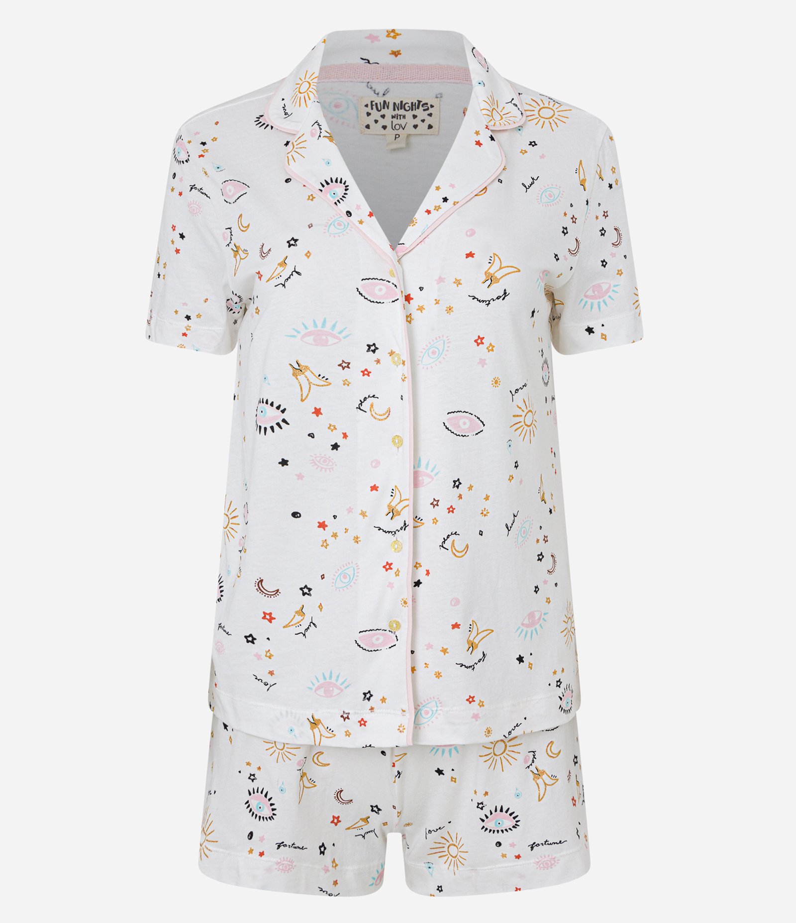 Pijama Short Doll Curto em Algodão com Estampa Olho Grego Branco Neve 5