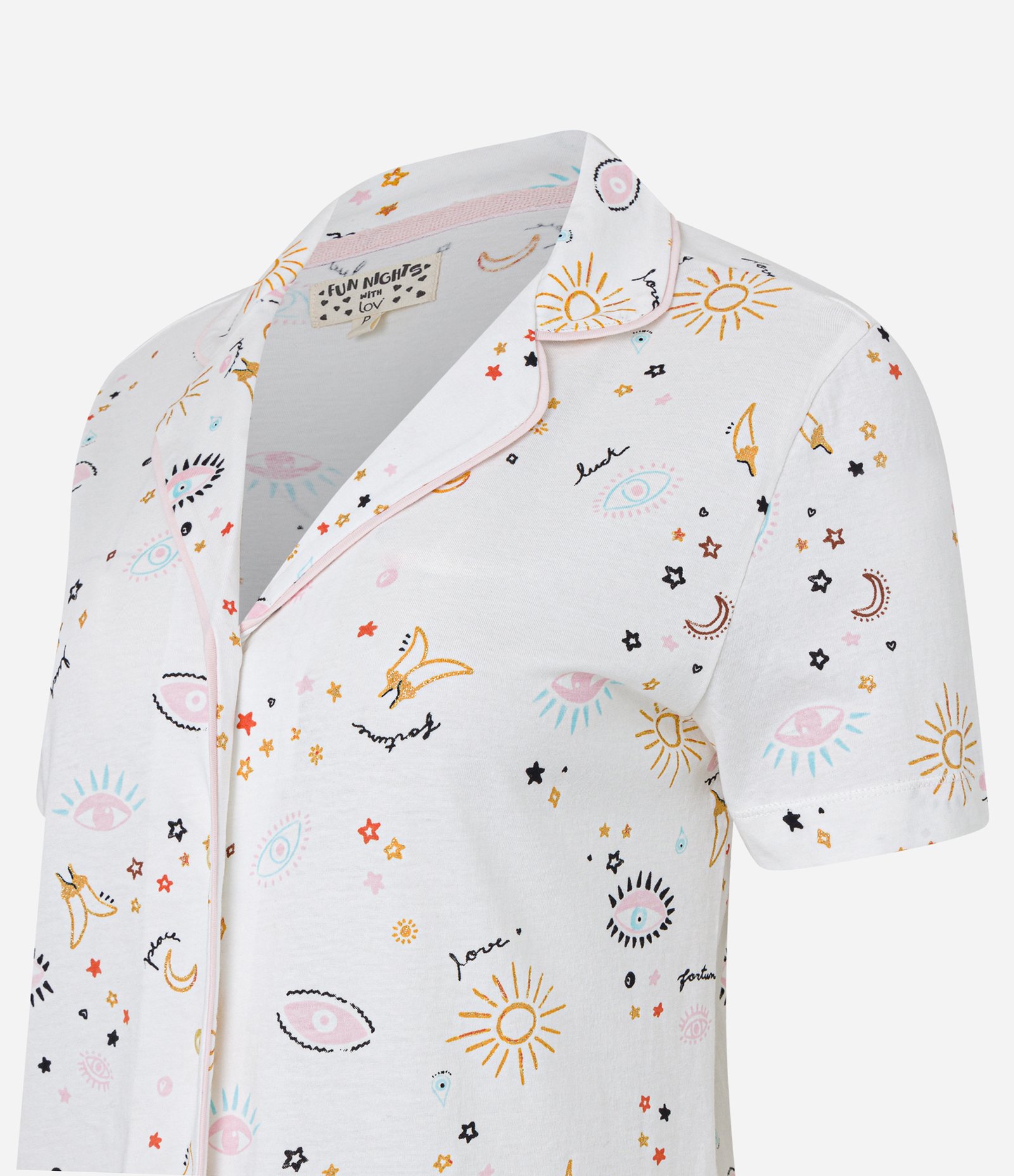 Pijama Short Doll Curto em Algodão com Estampa Olho Grego Branco Neve 6