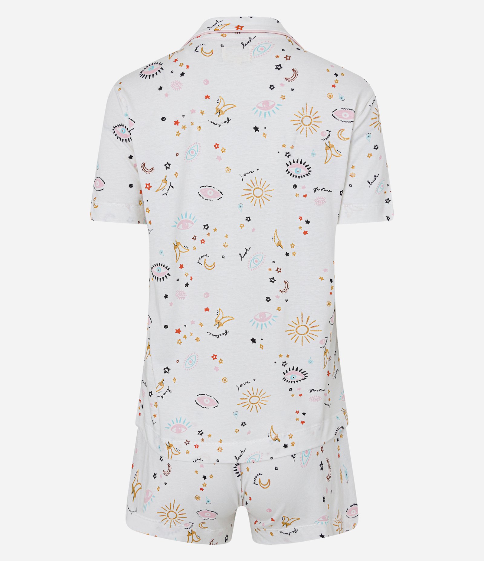 Pijama Short Doll Curto em Algodão com Estampa Olho Grego Branco Neve 7