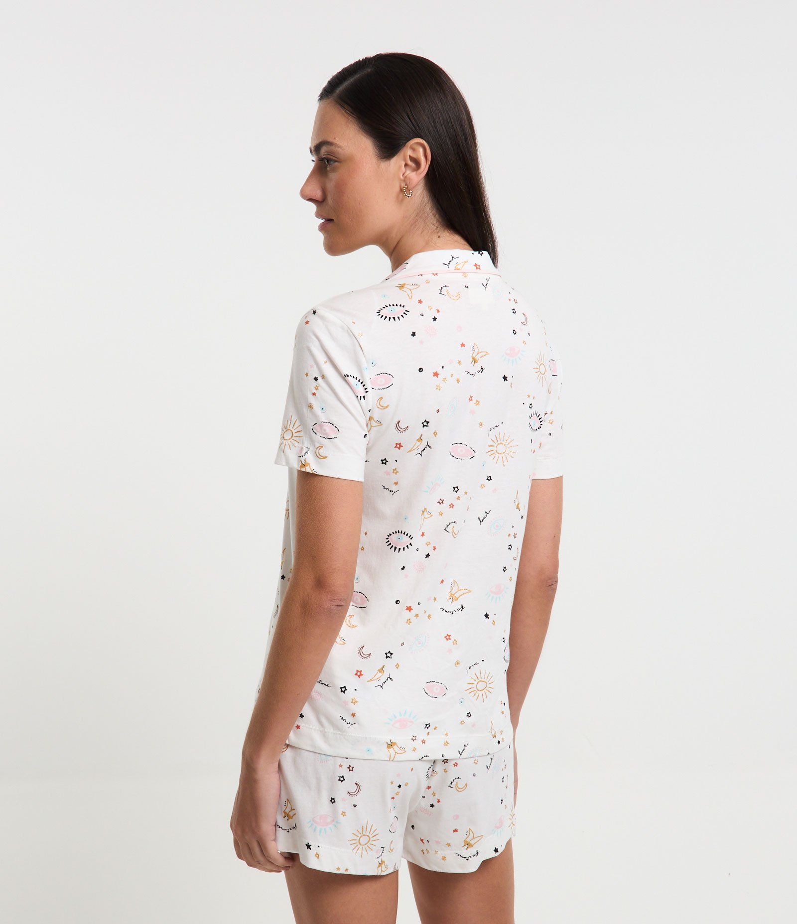 Pijama Short Doll Curto em Algodão com Estampa Olho Grego Branco Neve 2