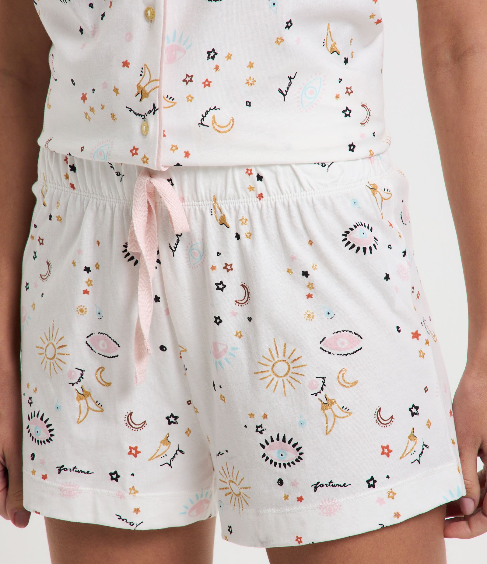 Pijama Short Doll Curto em Algodão com Estampa Olho Grego Branco Neve 4