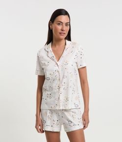 Pijama Short Doll Curto em Algodão com Estampa Olho Grego