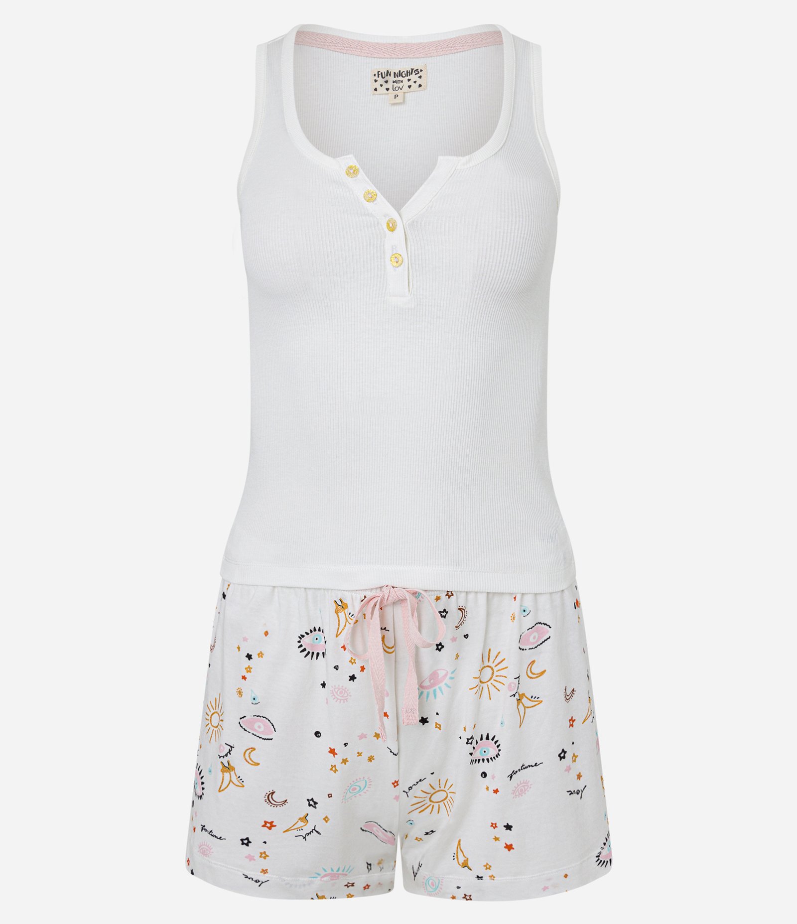 Pijama Short Doll Curto em Algodão e Estampa Olho Grego Branco Neve 6