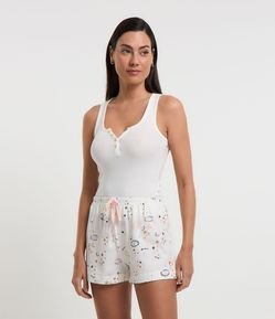 Pijama Short Doll Curto em Algodão e Estampa Olho Grego