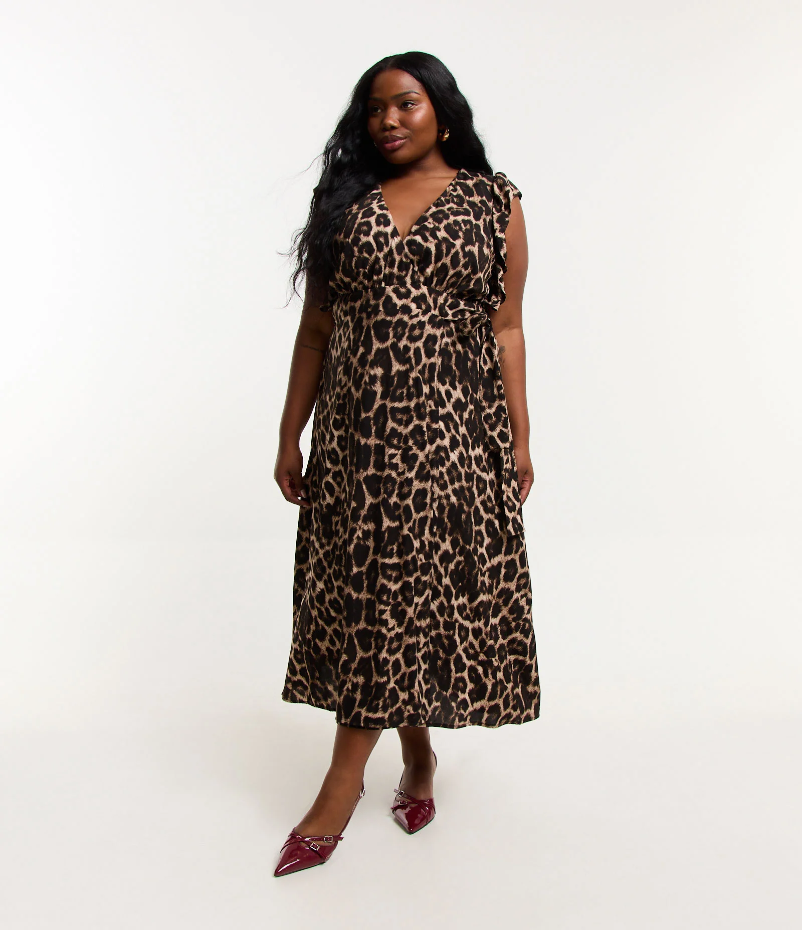 Vestido Midi Transpassado Animal Print Curve & Plus Size Preto 1