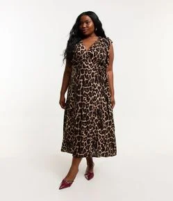 Vestido Midi Transpassado Animal Print Curve & Plus Size