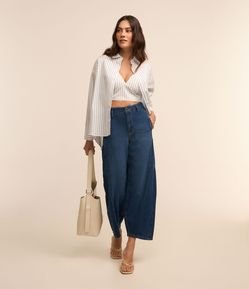 Calça Barrel Cintura Alta em Jeans com Recortes