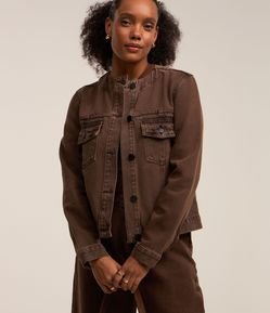 Jaqueta Regular em Jeans com Bolsos com Lapelas