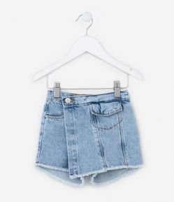 Short Saia Infantil em Jeans com Bolsinho - Tam 1 a 5 Anos