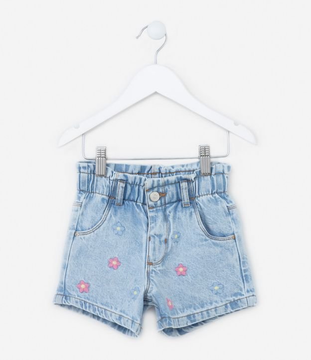 Short Clochard Infantil em Jeans com Bordado Floral - Tam 1 a 5 Anos