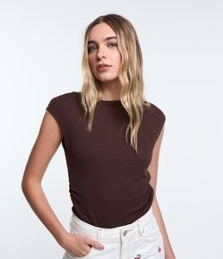 Blusa em Ribana com Franzido Lateral e Ombro Caído