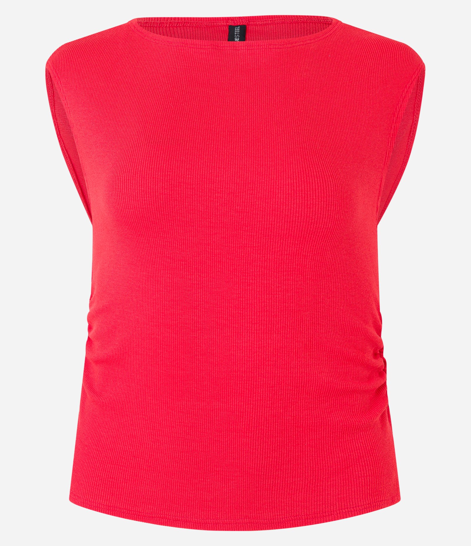 Blusa em Ribana com Franzido Lateral e Ombro Caído Vermelho 4
