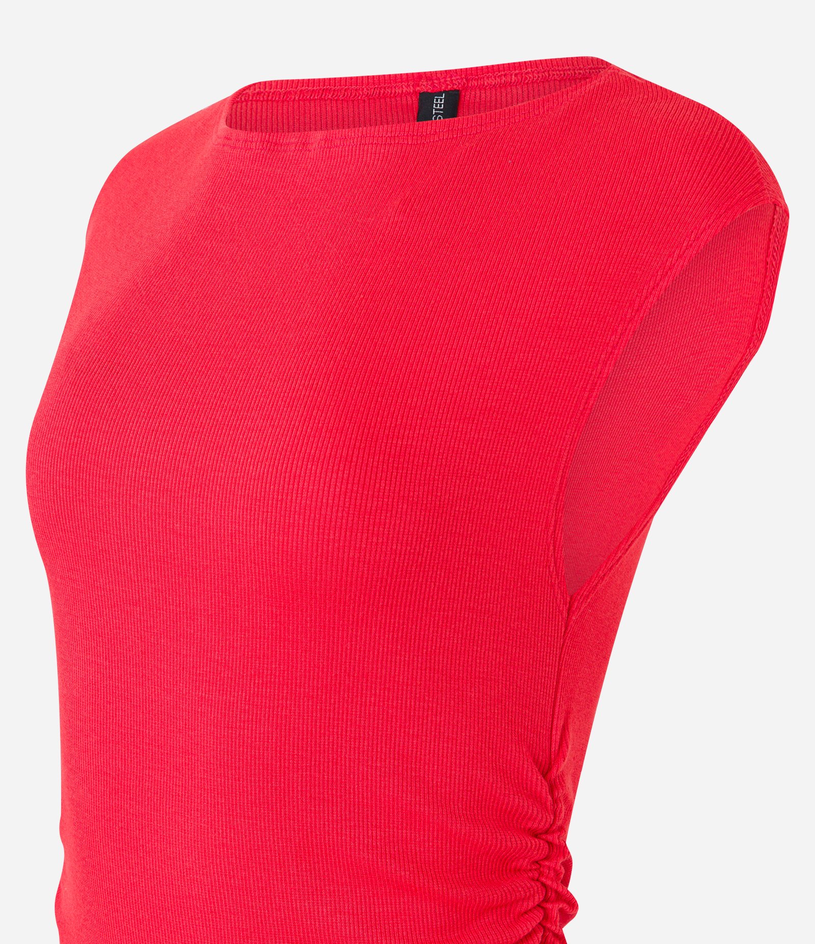Blusa em Ribana com Franzido Lateral e Ombro Caído Vermelho 5