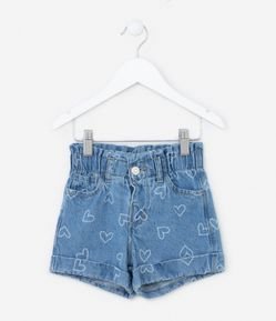 Short Infantil em Jeans com Estampa de Corações - Tam 1 a 5 Anos