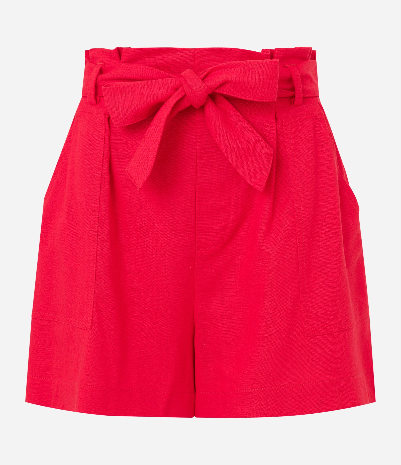 Short Curto em Viscose e Linho com Bolsos e Cinto Faixa Vermelho 4