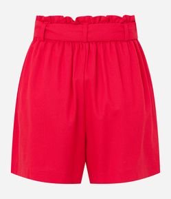 Short Curto em Viscose e Linho com Bolsos e Cinto Faixa