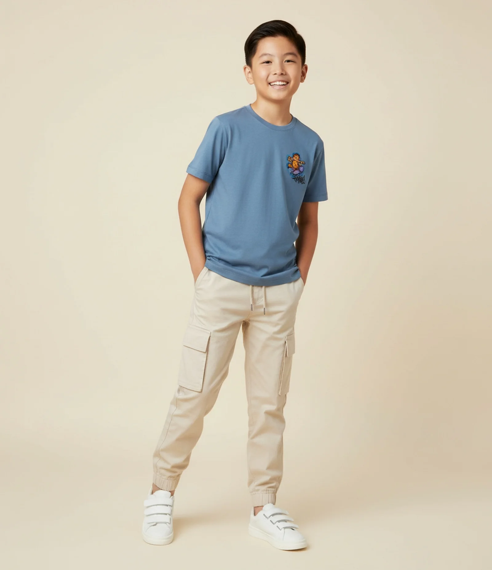 Camiseta Infantil com Estampa Frente e Costas Garfield- Tam 5 a 14 anos Azul 1