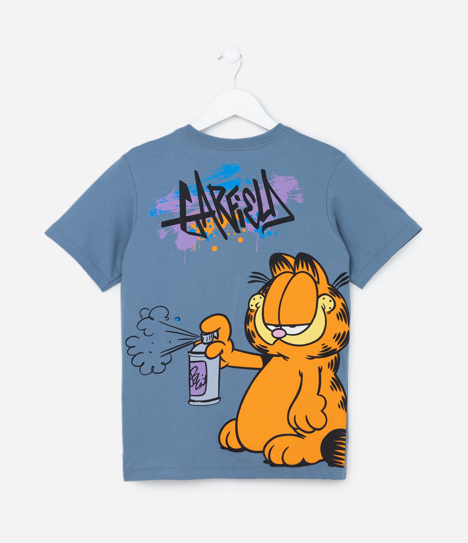 Camiseta Infantil com Estampa Frente e Costas Garfield- Tam 5 a 14 anos Azul 1
