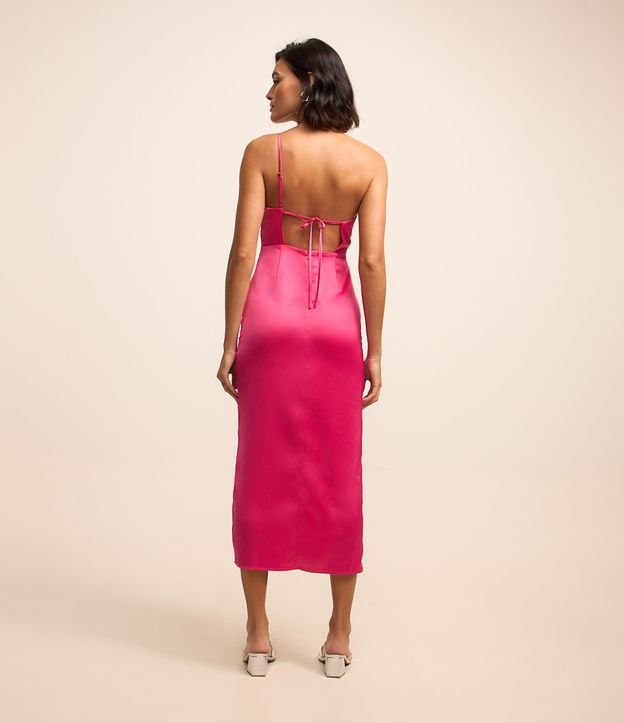 Vestido New Midi em Cetim com Franzidinho e Fenda