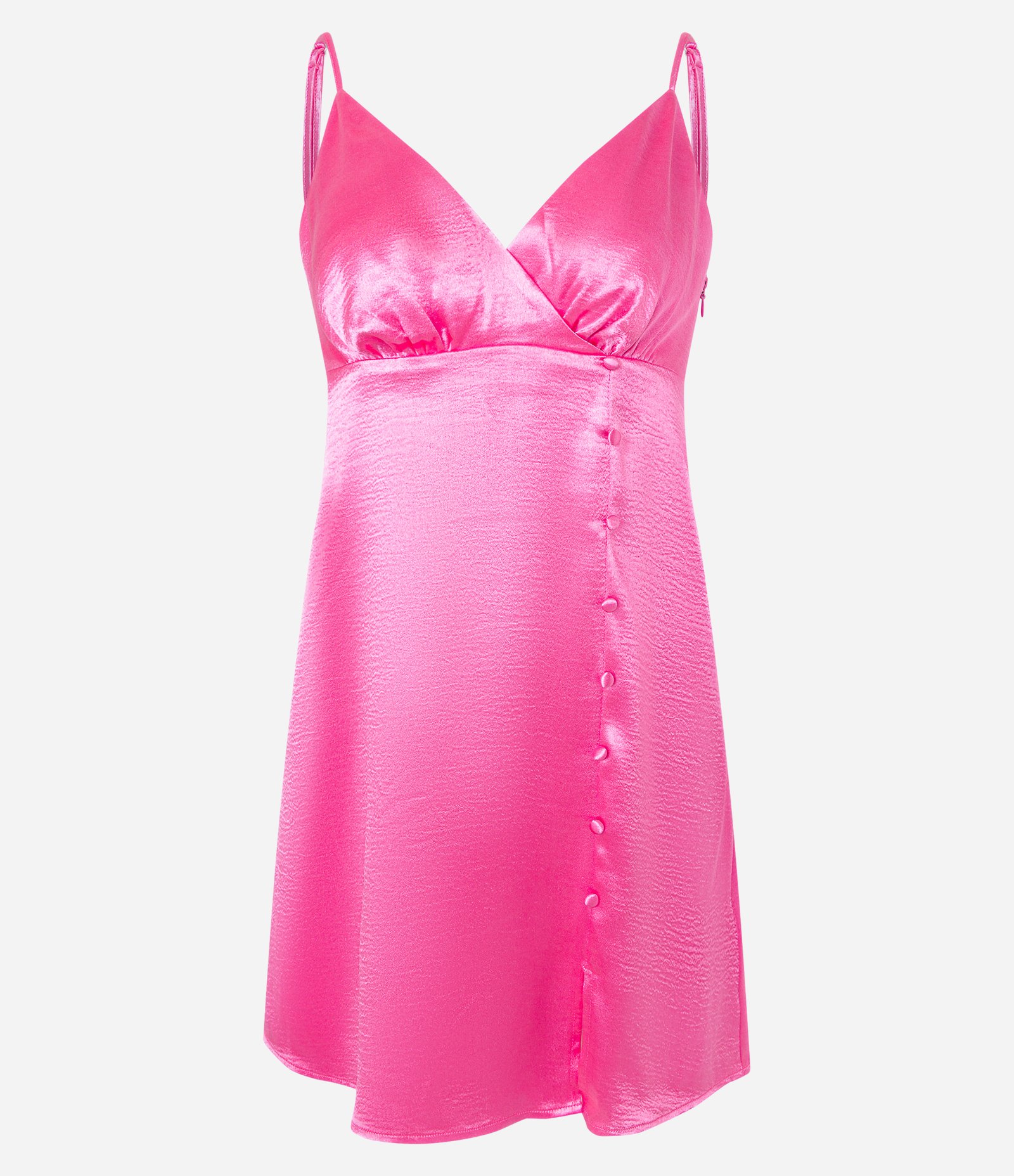 Vestido Curto em Cetim Brilhoso com Decote Transpassado e Botões na Lateral Rosa 5