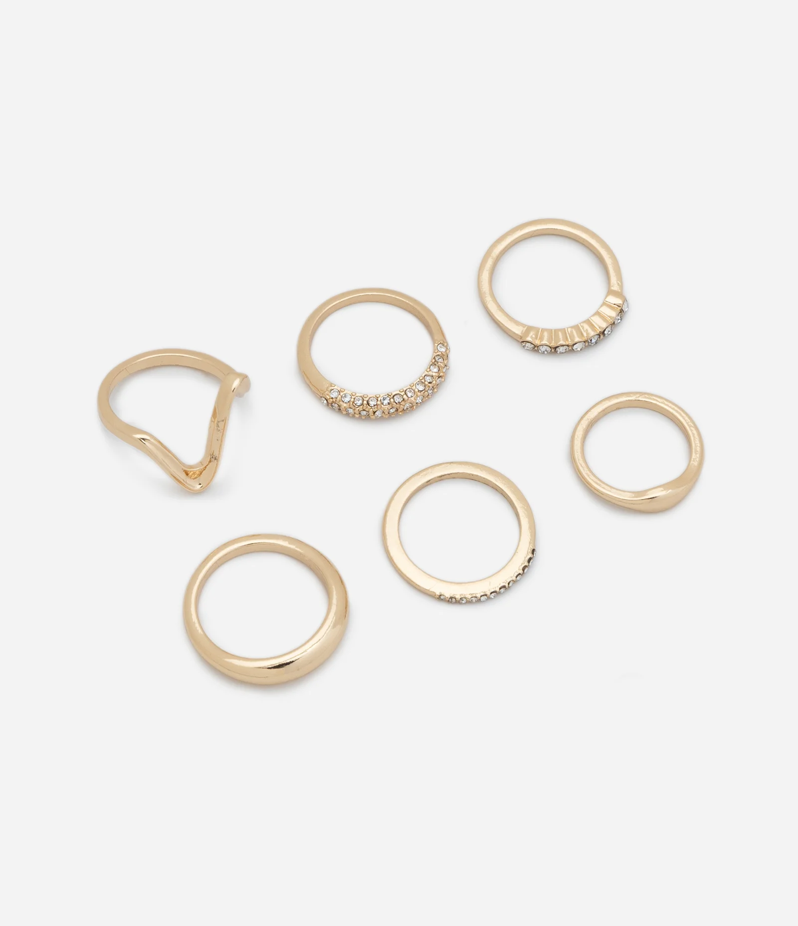 Kit 06 Anéis Delicados e com Strass Dourado 1