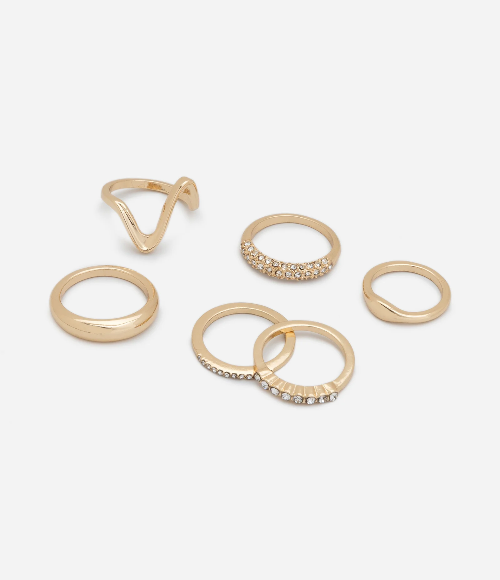 Kit 06 Anéis Delicados e com Strass Dourado 2