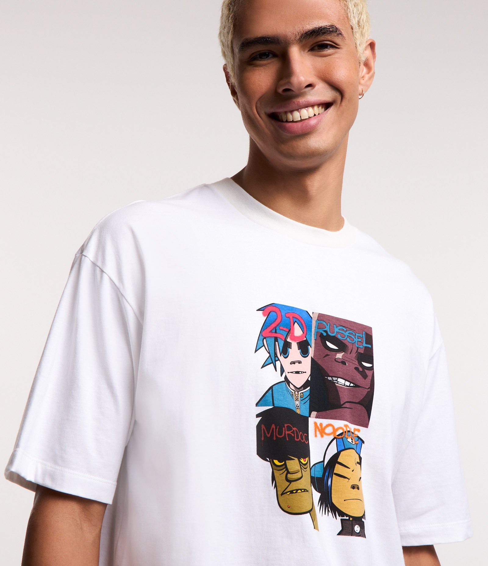 Camiseta Boxy em Algodão com Estampa Gorillaz Branco 4