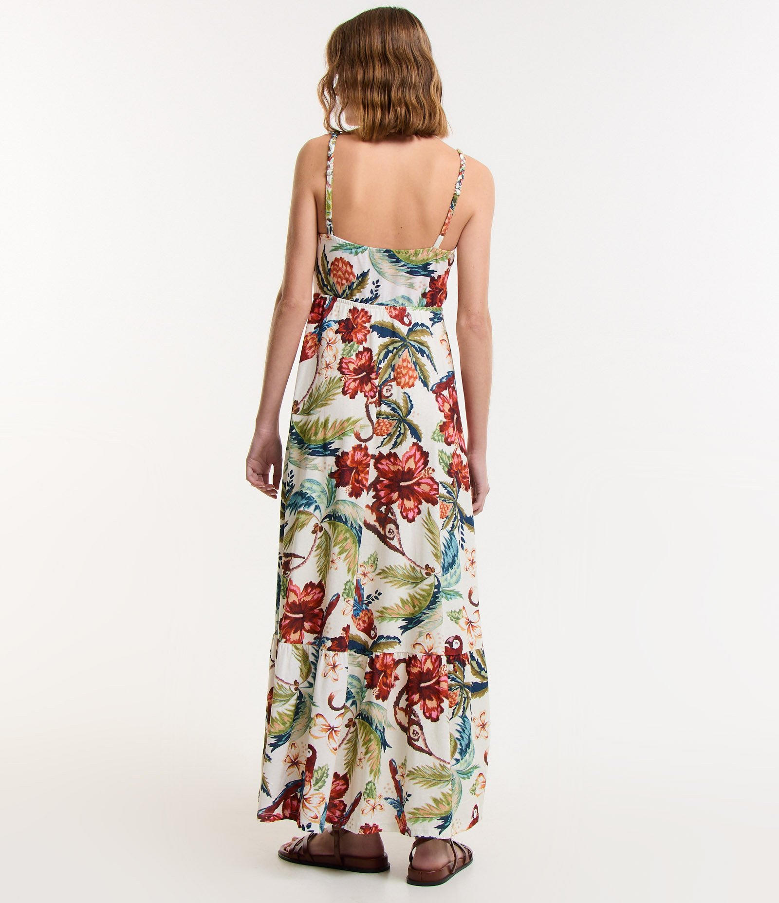 Vestido New Midi em Algodão com Alça Trançada e Estampa Floral Multicores 3