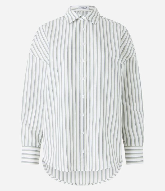 Camisa Alongada em Tricoline com Estampa Listras em Fio Tinto