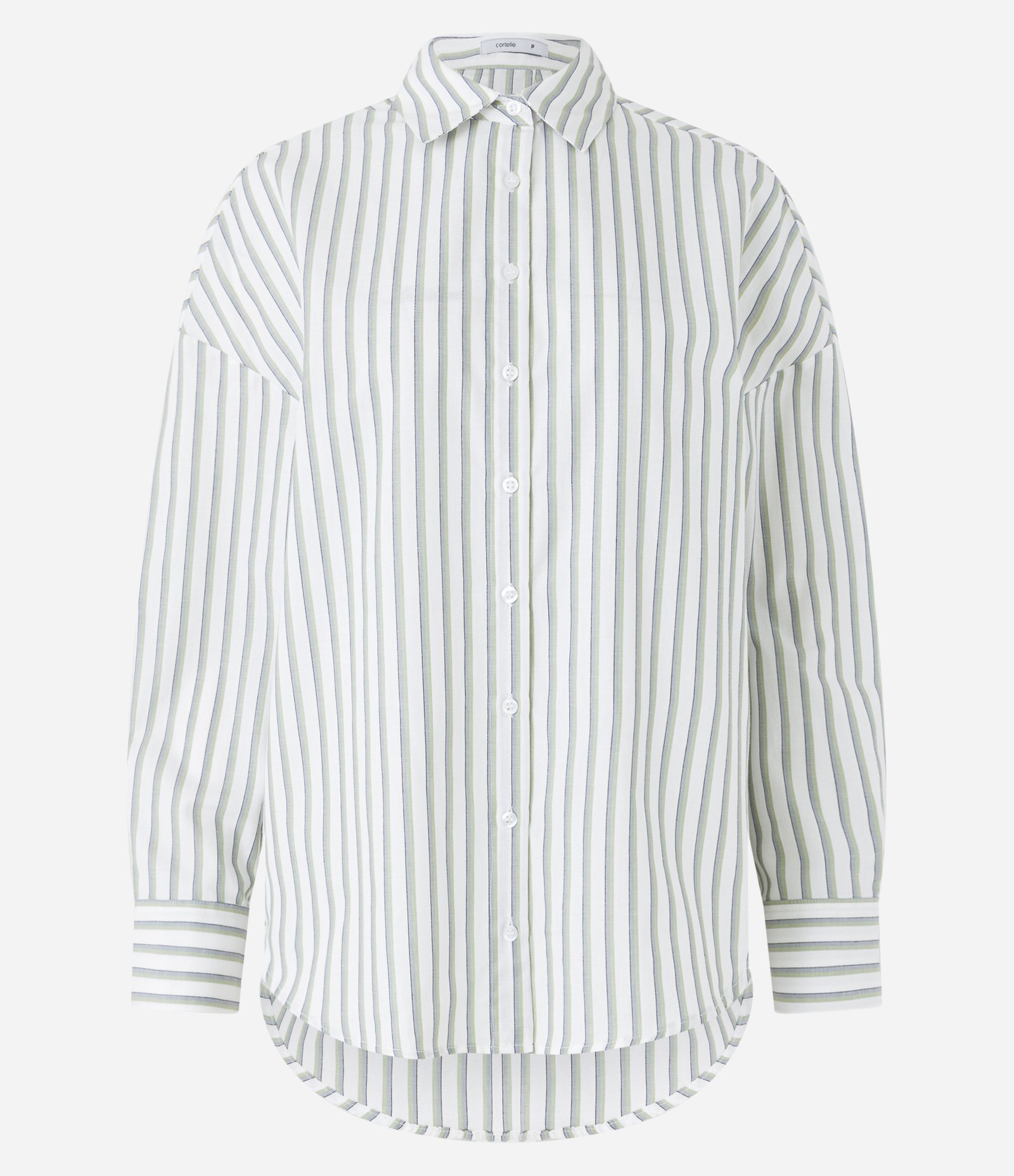 Camisa Alongada em Tricoline com Estampa Listras em Fio Tinto Branco/ Verde 5