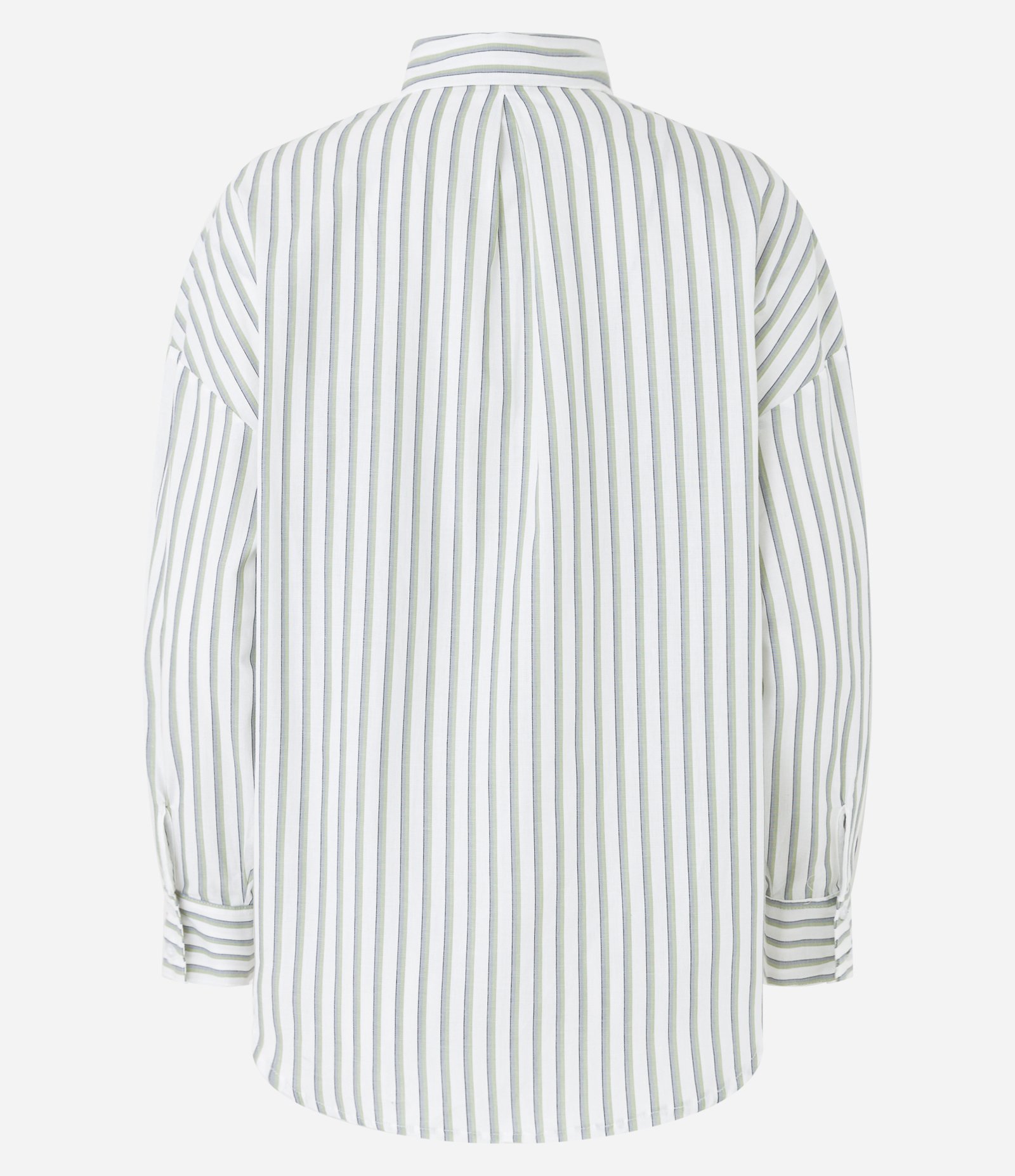 Camisa Alongada em Tricoline com Estampa Listras em Fio Tinto Branco/ Verde 6