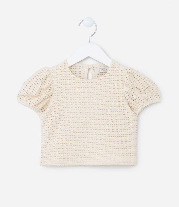 Blusa Infantil Texturizada com Mangas Bufantes - Tam 1 a 5 Anos