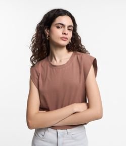 Blusa sem Manga em Algodão Efeito Ombreira