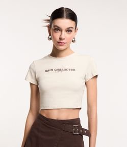 Blusa Cropped em Ribana com Lettering Main Character