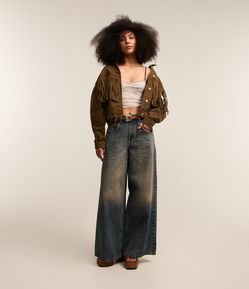 Calça Ampla em Jeans Dirty Washed com Amarração