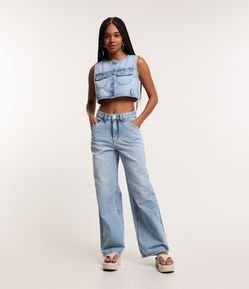 Calça Skater em Jeans com Passantes e Bolsos