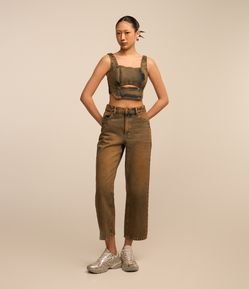 Calça Reta em Jeans Dirty Washed com Bolsos