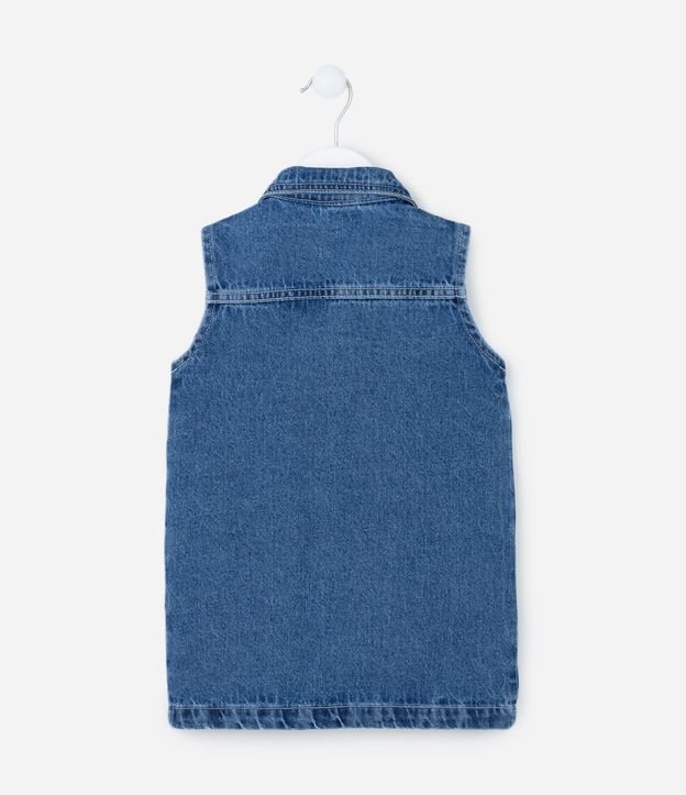 Vestido Infantil Jeans com Botões e Bordadinhos - Tam 1 a 5 Anos