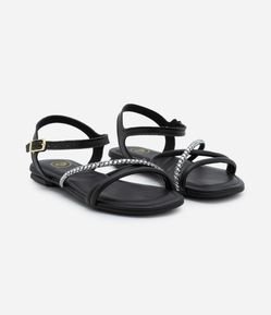 Sandália Rasteira Infantil com Tiras Finas e Strass Molekinha - Tam 26 ao 36