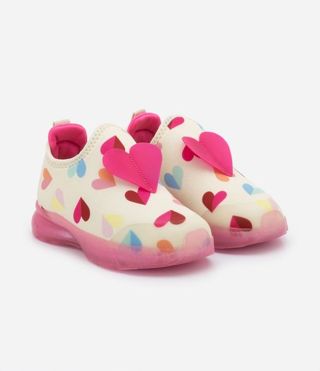 Tênis Infantil com Estampa de Corações e Sola LED - Tam 20 ao 27
