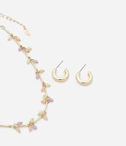 Conjunto Colar com Pingentes e Brinco Meia Argola Bold