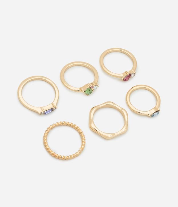 Kit 06 Anéis de Diversos Formatos e Strass