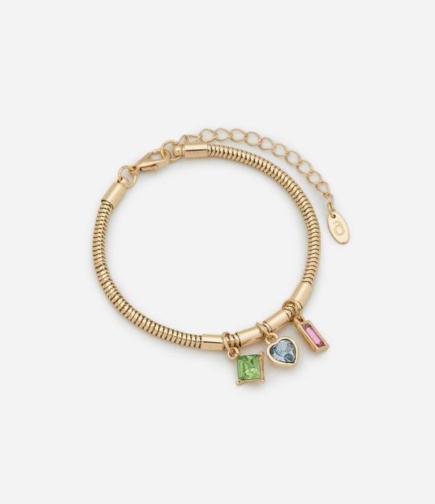 Pulseira Berloque com Pingentes Quadrados em Strass Rabo de rato