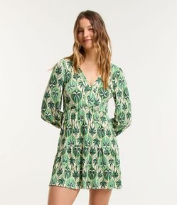 Vestido Curto Texturizado com Estampado Coqueiros