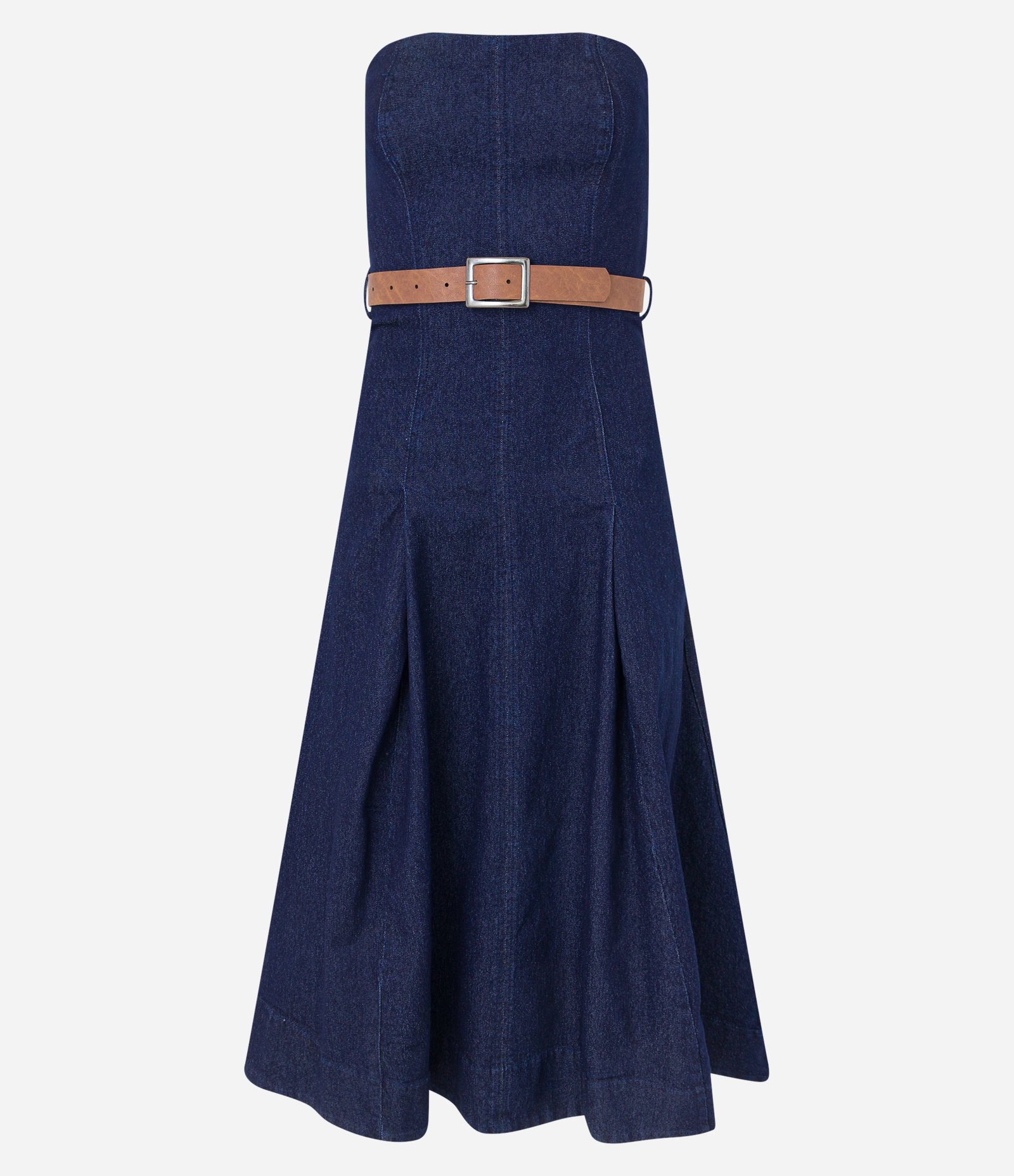 Vestido Midi Tomara Que Caia em Jeans com Pregas Azul 6